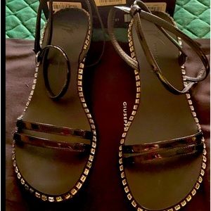 Giuseppe Zanotti brand new black shiny leather with white rhinestone size 7